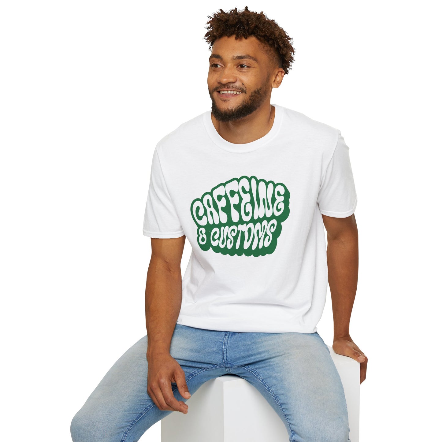 Caffeine and Customs White Gildan 64000 Unisex Shirt