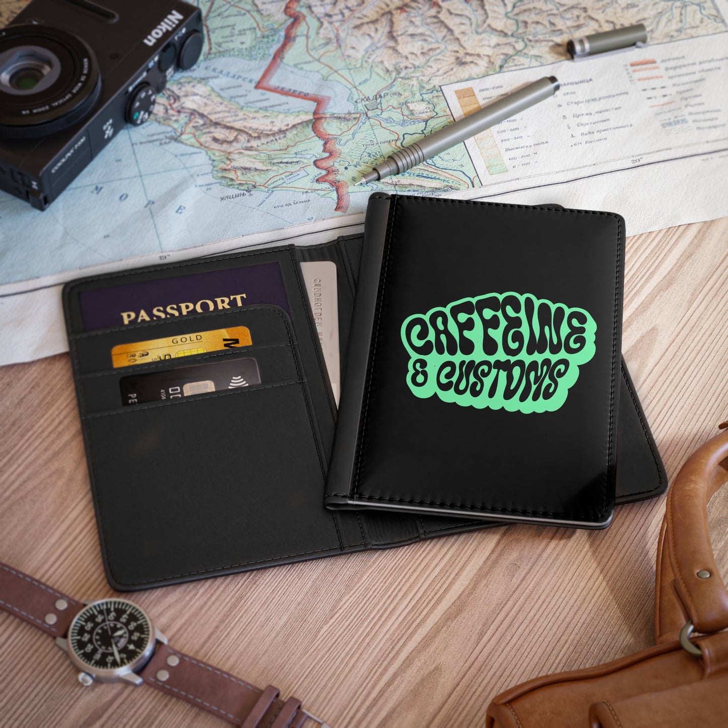 Caffeine and Customs Passport Holder