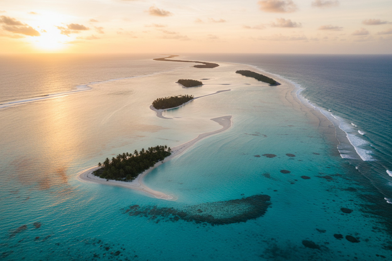 Aerial calm turquoise ocean travel hero